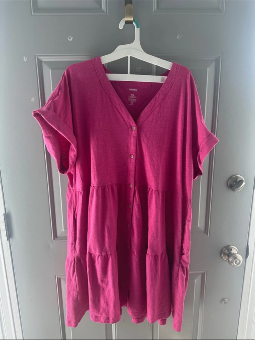 Sonoma Fuchsia/Pink Asymmetrical Tiered Button-Front Dress